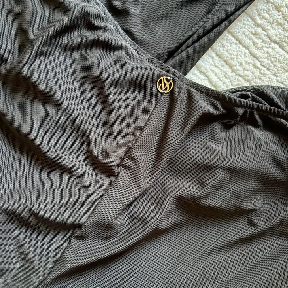 Black VS Swim One-Piece with Gold Logo Accent